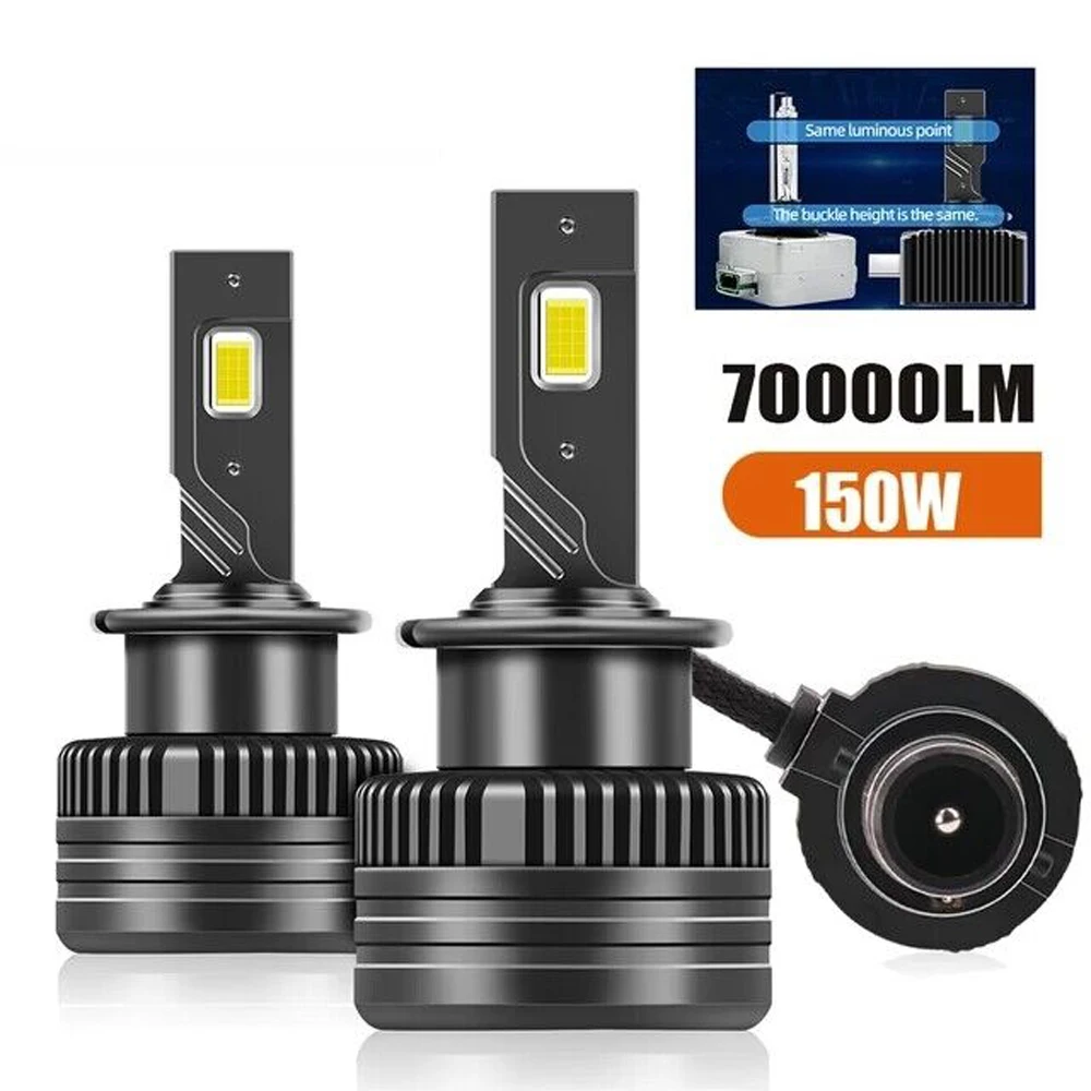 

2Pcs New Super Bright D1S LED Headlights 70000LM HID D3S D2S D4S D4R D1R D2R D3R Turbo LED CSP Chip 6000K White 150W Plug&Play