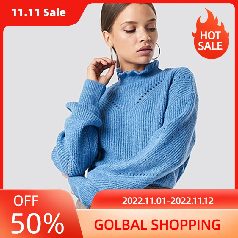 

Women's Lace Turtleneck Sweater Solid Color Pullover Autumn and Winter New Elegant Loose All Match Fashion Ladies sweaters