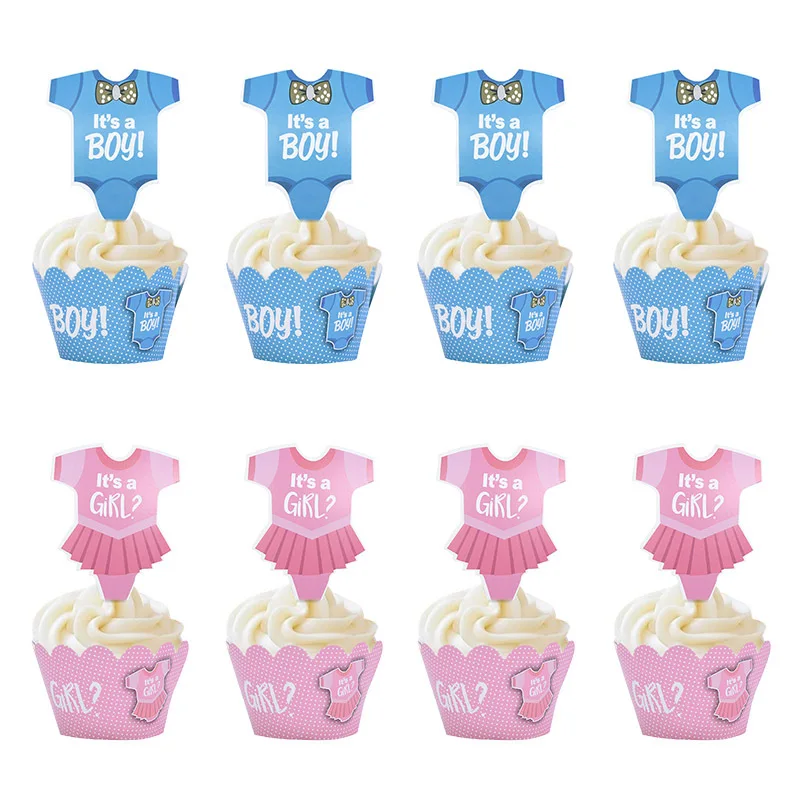 

24pcs Boy or Girl Cupcake Toppers Food Dessert Cake Picks for Gender Reveal Party Decoration Supplies Pink Blue Baby Shower Gift