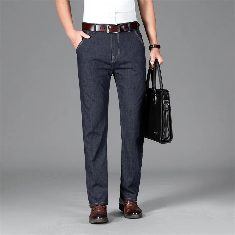 

Summer Ice Silk Lightweight Men’s Classic Relaxed Fit Flex Jean 2022 New Arrivlas Men Smart Casual Denim Black Pants