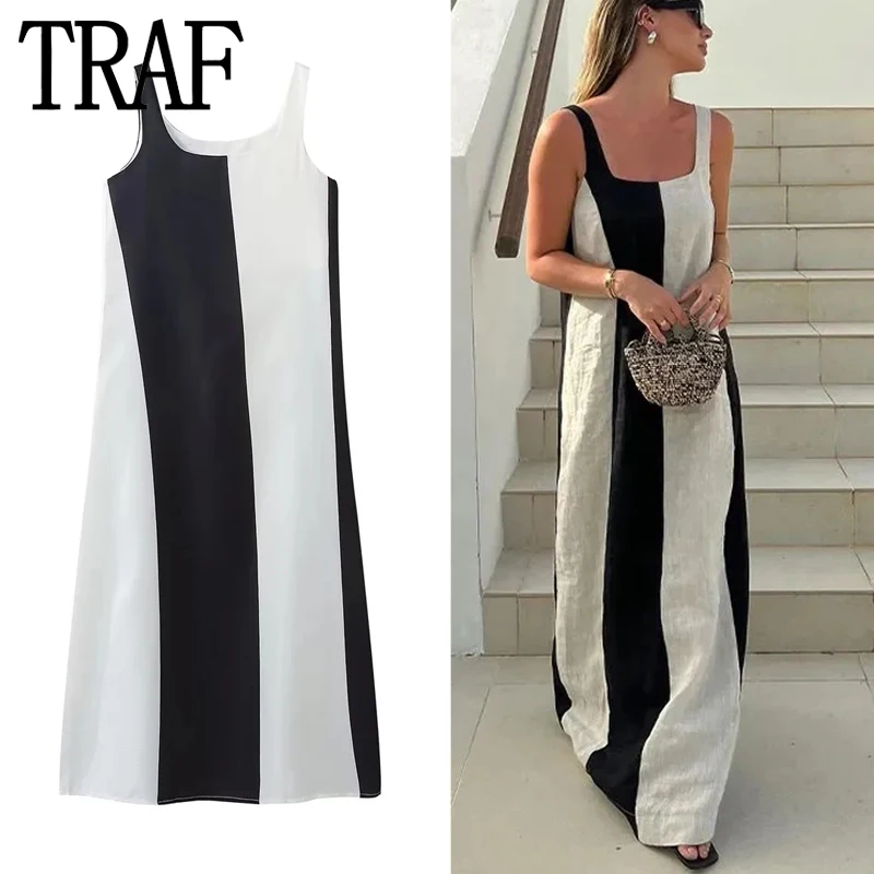 

Платье женское длинное в полоску, без рукавов, средней длины