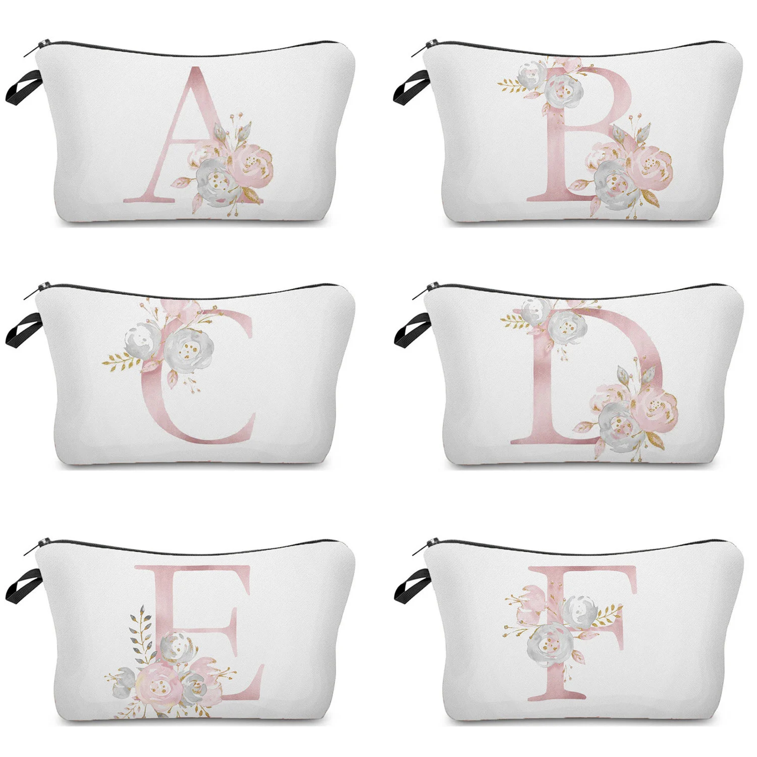 

Flowers Alphabet Printed Cosmetic Bags Bridal Party Make Up Bags Pouch Necessaries Lady Tote Bride Bridesmaid Proposal Gift