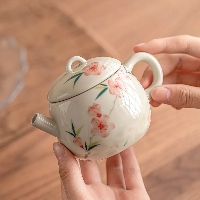 150ml Hand Painted Peach Blossom Teapot Aesthetic Household Tea Brewing Kettle with Ball Hole Cafes Kung Fu Supplies Craft |