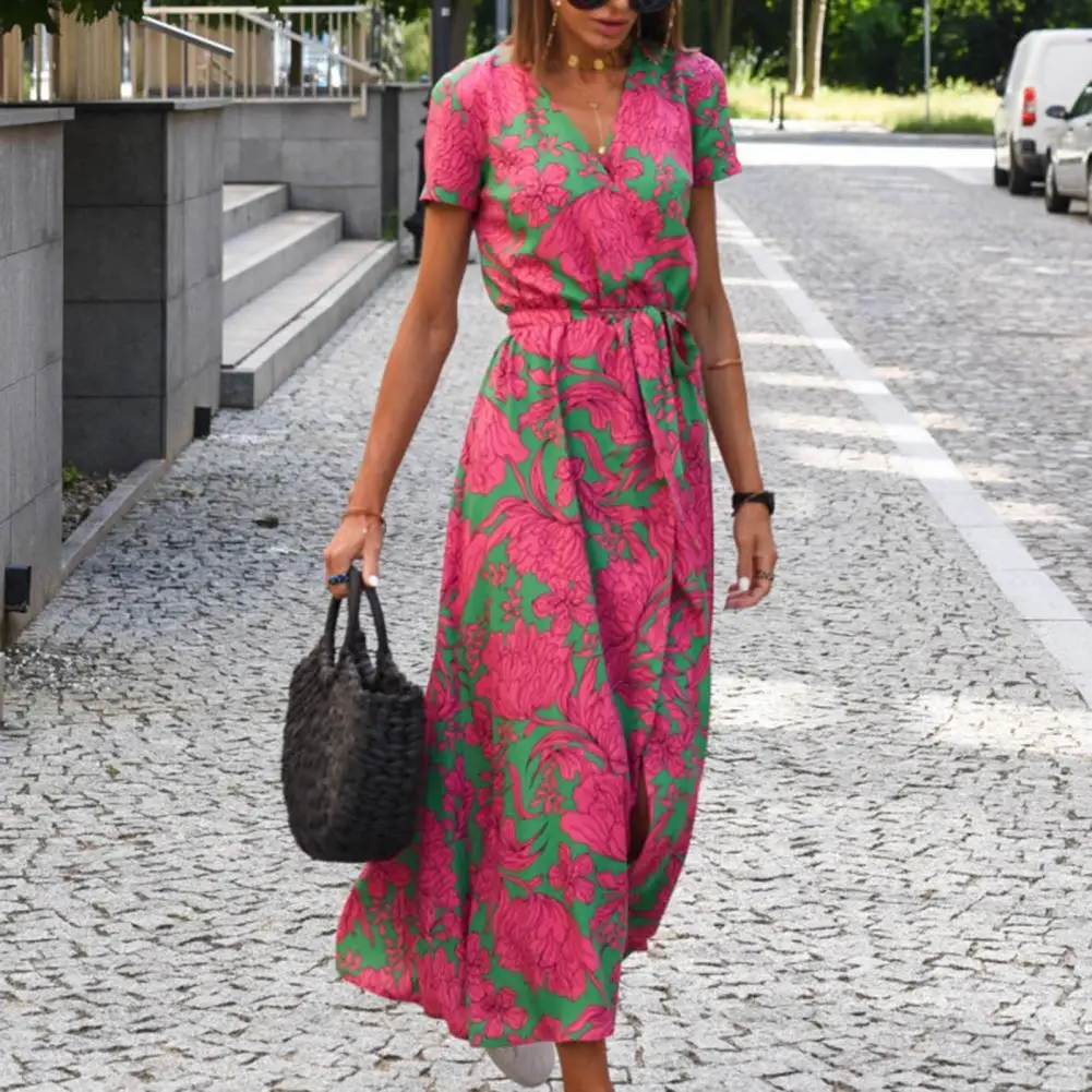 

Contrast Color Beautiful Summer Vacation Holiday Lady Midi Dress Soft Midi Dress Split Women Garment