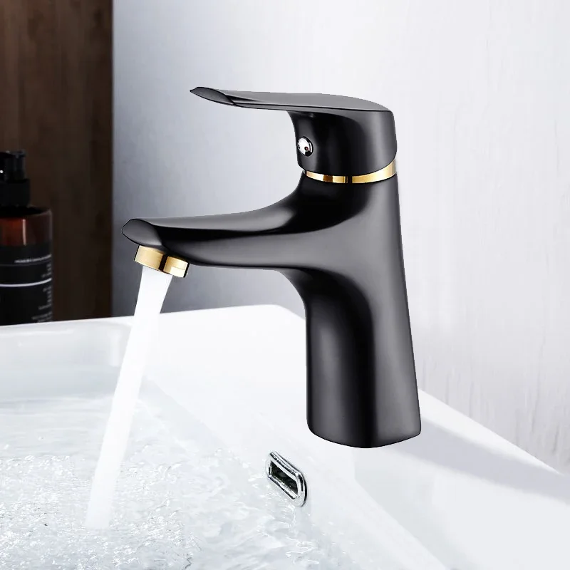 Смеситель для раковины в ванную комнату кран из черной меди холодной и горячей