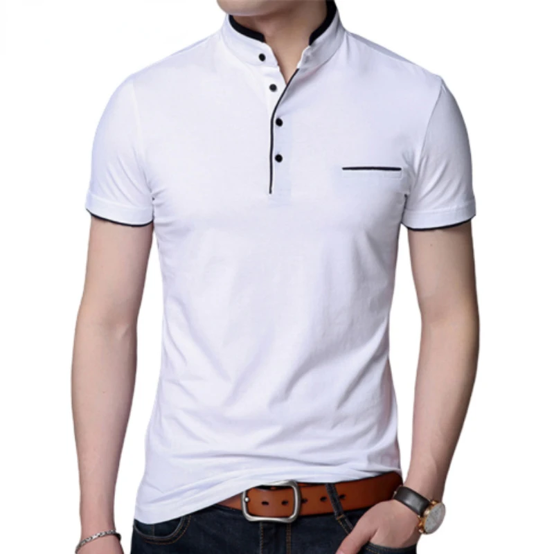 

Men's Polo Shirt Short Sleeve Solid Color Polo Shirt Men's Fashion Standing Collar Masculina Casual Cotton Top