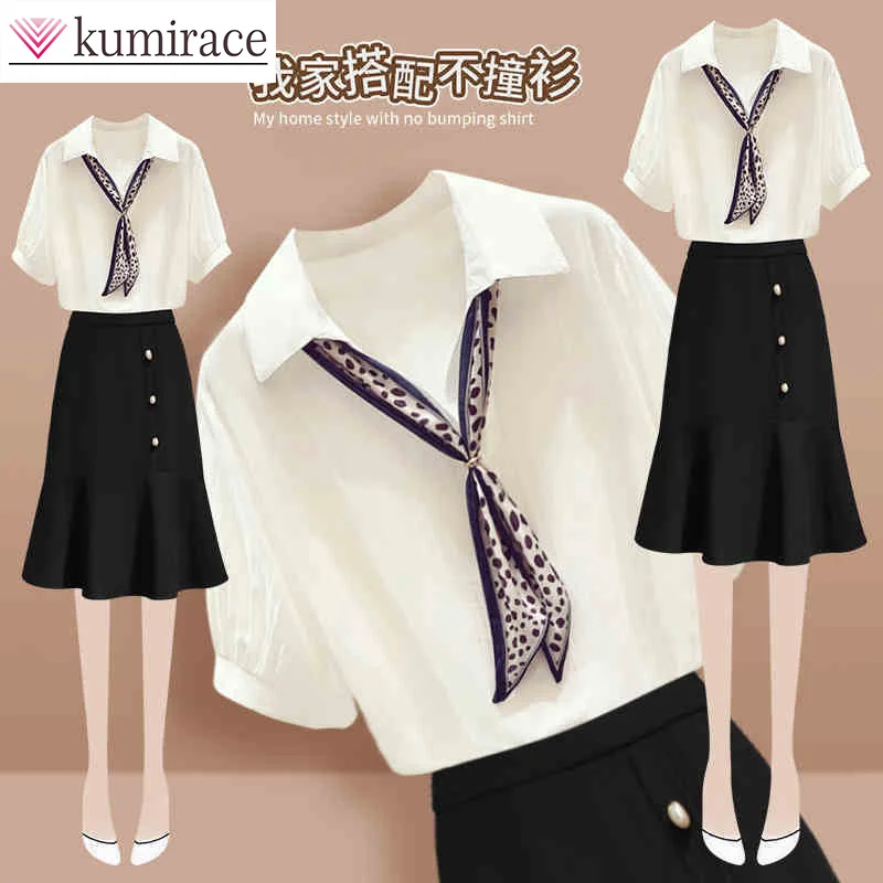 

2023 Summer New Women's Suit Salt Professional Tie Shirt Ruffled Half Dress Two Piece Women's Dress Set New in Matching Sets