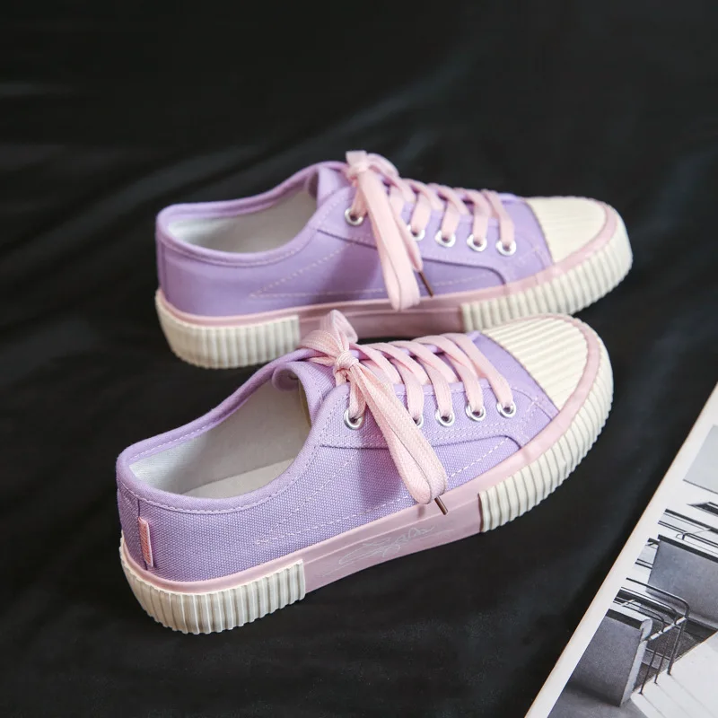 

Purple Ladies Canvas Shoes Spring Woman Sneakers Shoes Girls Student Canvas Vulcanized Shoes Colorful Lace-up Female Shoes