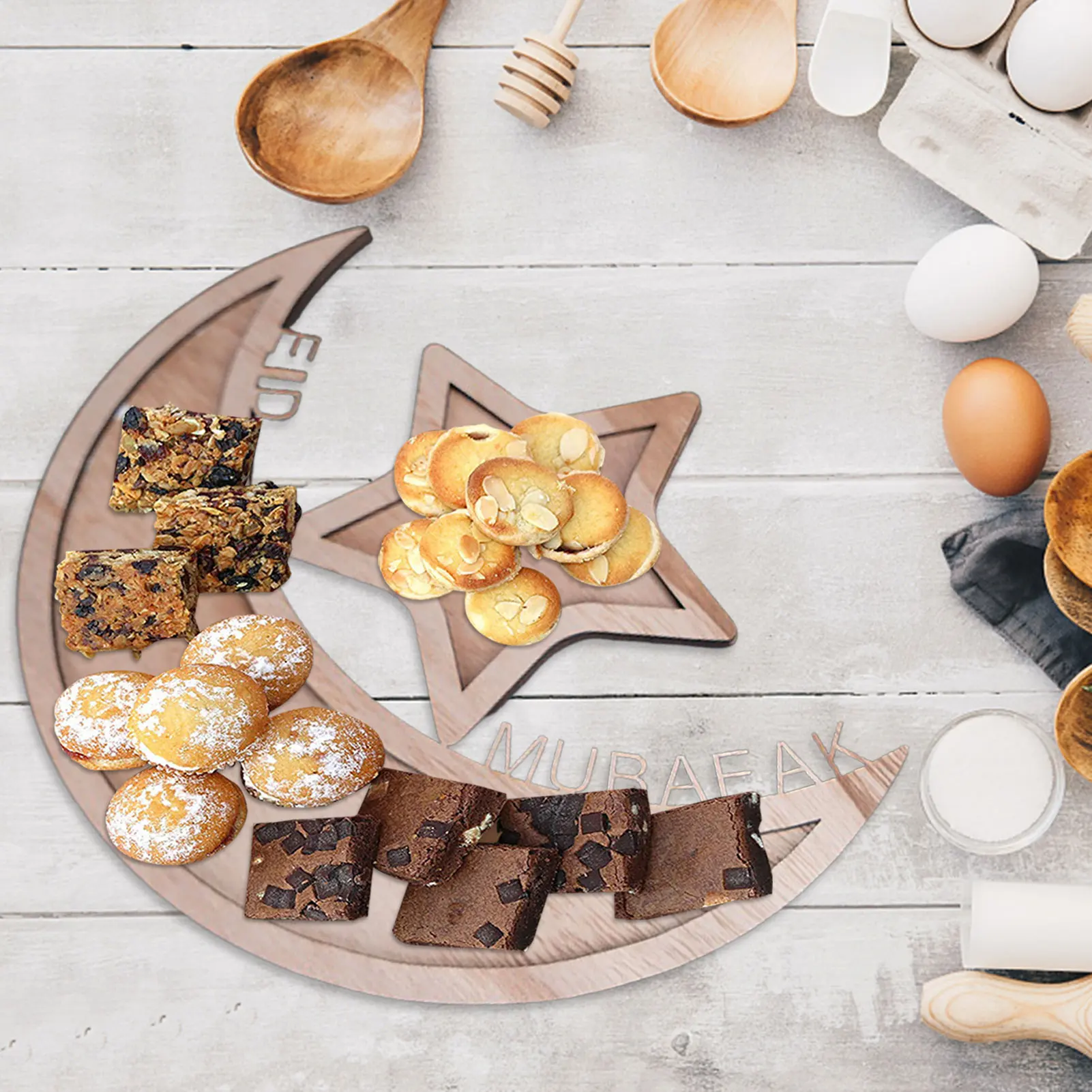 Деревянный поднос для сервировки еды серебристый выпечки посуда вечевечерние