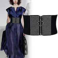 fashion women wide rivet cummerbund belts female elastic knitted black waisband ladies zipper dress decorative belts accessories