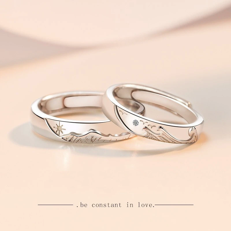 

Fashion Elegant Opening Lovers' Ring Mountain Sea Alliance Pattern Casual Party Wedding Engagement Plated Silver Ring Jewelry