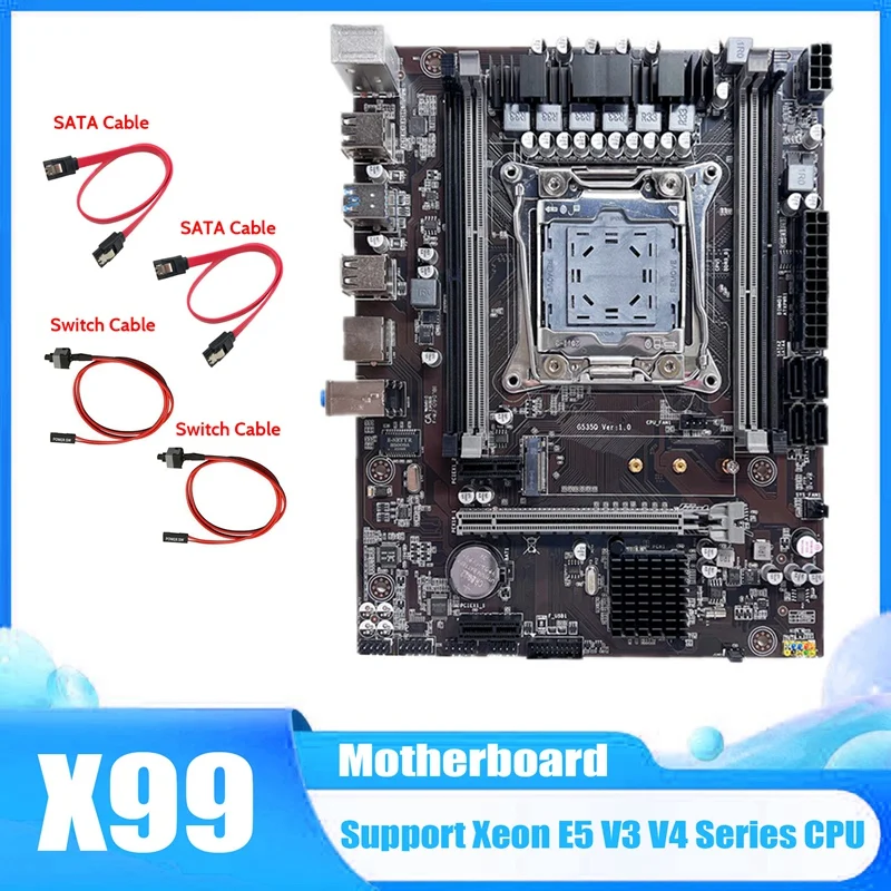 

X99 Motherboard LGA2011-3 Computer Motherboard Support Xeon E5 V3 V4 Series CPU With 2X SATA Cable+2X Switch Cable