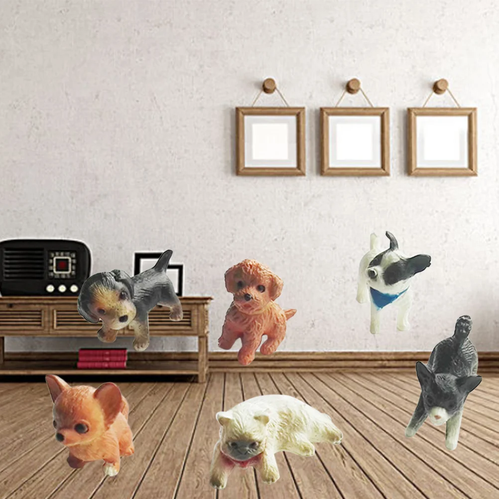 

6pcs Cat Figurines Cat Dogs Statue Figurines Animals Miniature Cat Model Cat Ornament for Home Office