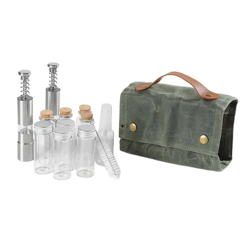 

Backpacking Spice Kit Camping Seasoning Kit With 12 Pieces Travel Seasoning Containers In Canvas Organizer For Camping Outdoor