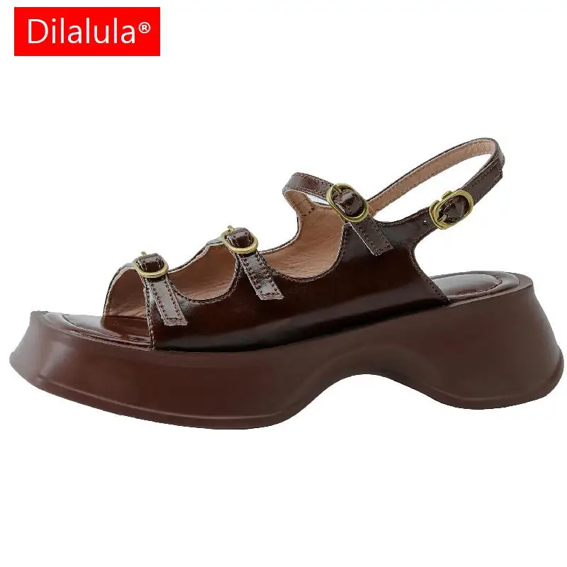 

Dilalula Women Sandals 2023 Summer Buckle Gladiator Genuine Leather Platforms Casual Working Thick Heels Shoes Woman New Arrival