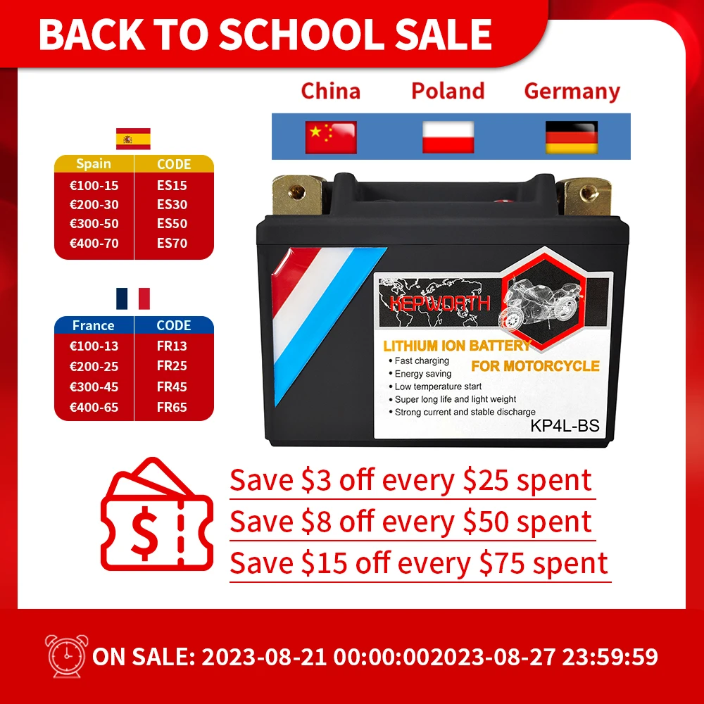 KP4L-BS 12V 2Ah Motorcycle LiFePO4 Starter Battery CCA 160A 