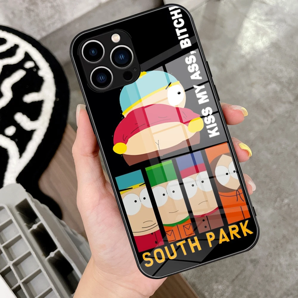 For IPhone 14 Pro Luxury Ins Phone Case Tempered Glass 13 11 12  XR XS MAX 7/8 X 14 Plus 13 Mini Funny-South-Park-Cute Covers