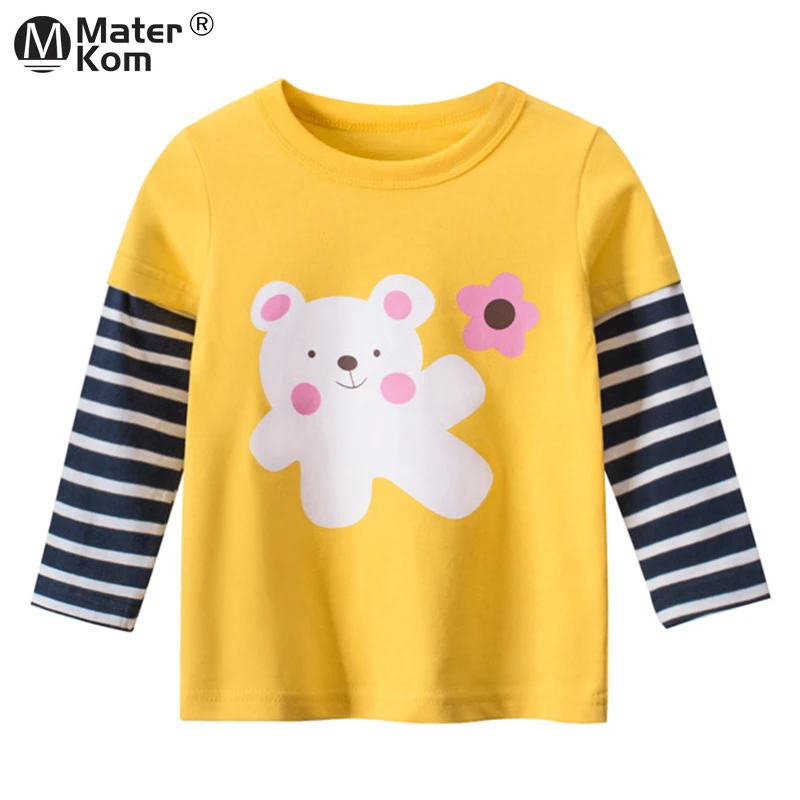 

Spring Bear Printing T Shirts Casual Cotton Tees Children Clothes Girls Fashion Long Sleeve Tops Clothing for Kids Size 2T-7T