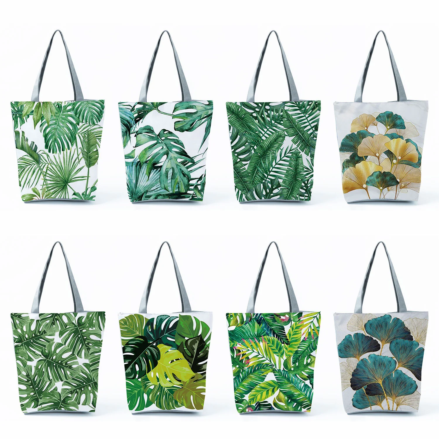 

Miyahouse Green Leaf Printed Women Handbag Foldable & Reusable Beach Bag Casual Simple Tote Large Capacity Shoulder Shopping Bag