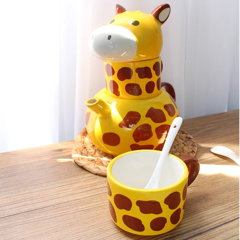 1Set Creative 3D Giraffe Animal Mug Teapot Hand-painted Ceramic Cup With Lid Spoon Coffee Milk Tea Brithday Gift For Friends - купить по