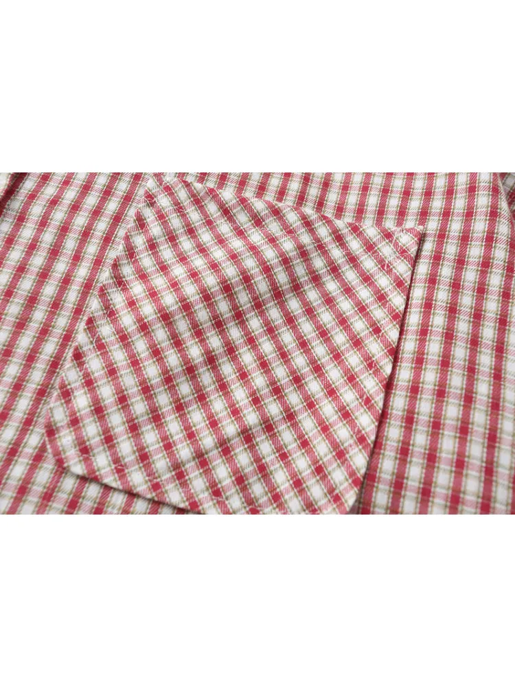 Женская Повседневная рубашка PUWD красная Свободная в клетку с квадратным вырезом