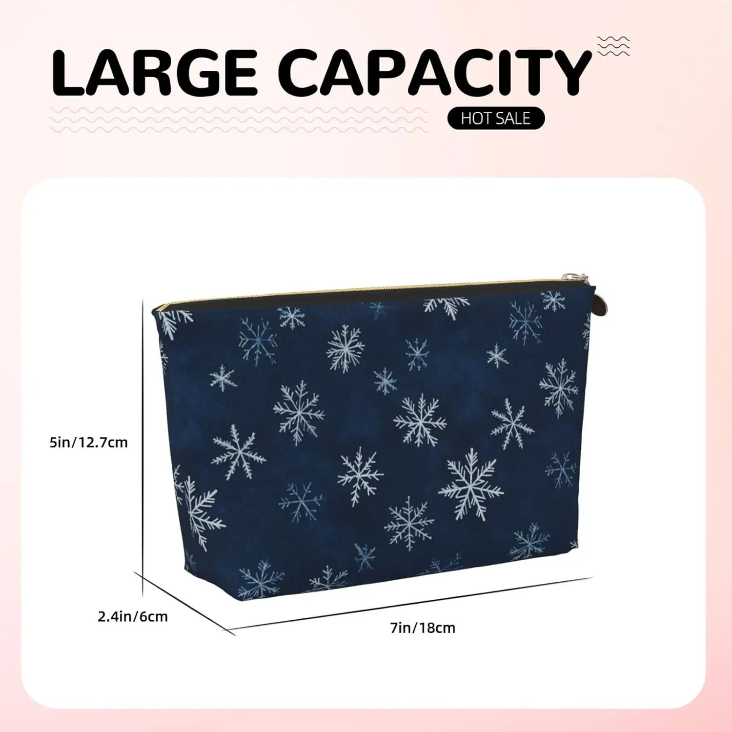 Косметичка темно-синяя снежинка зимняя рождественская косметичка дорожный