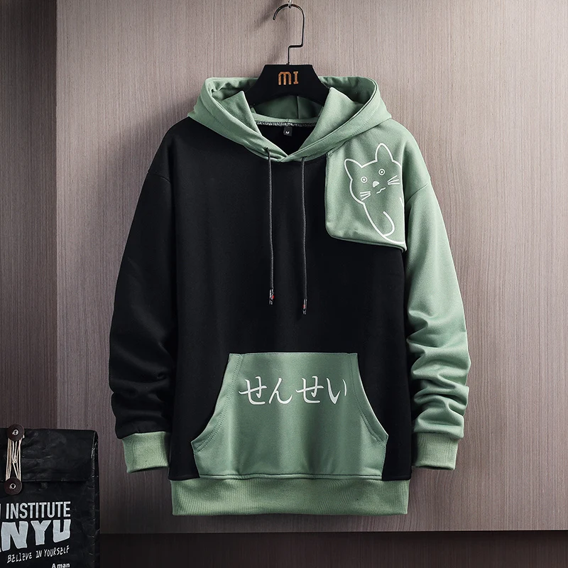 

Wetailor Harajuku Hoodie Sweatshirt Graphic Graffiti Kanji Hip Hop Streetwear Hoodie Cotton Autumn Patchwork Pullover Hoodies