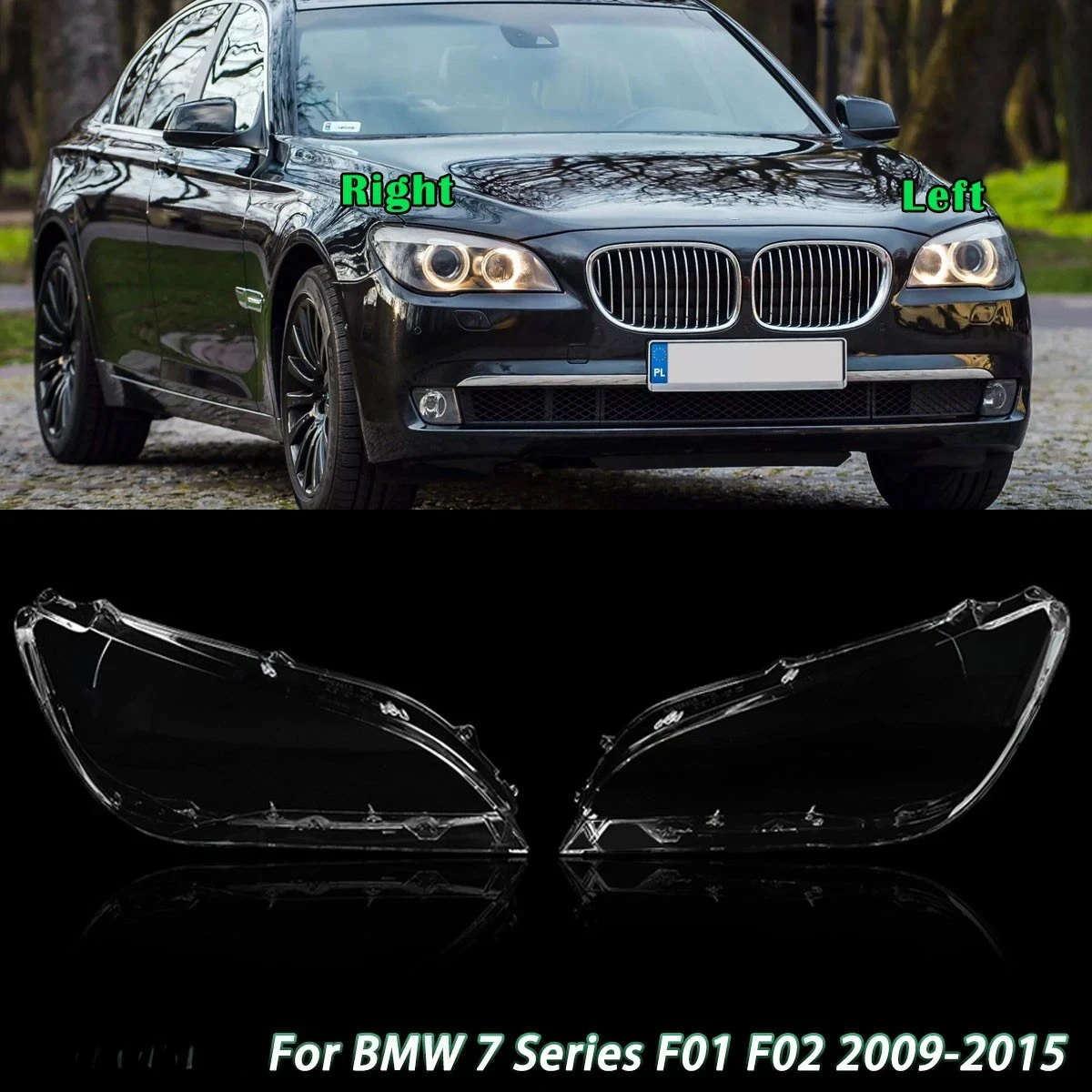 Фото Для BMW 7 серии F01 F02 730 735 740 750 760 2009-2015: Прозрачный рассеиватель/крышка фары (левый/правый) №1