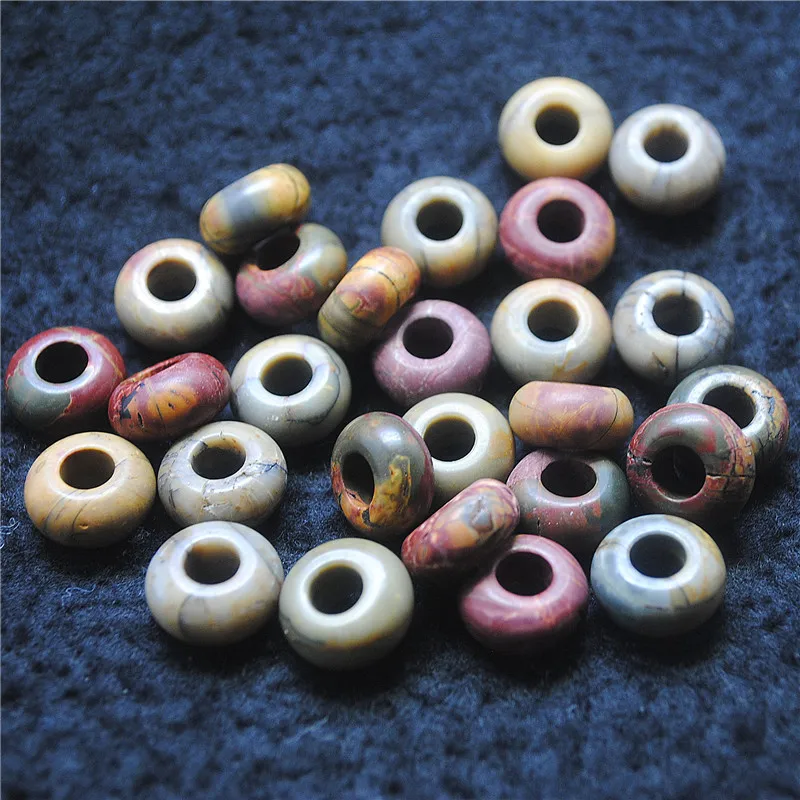 

10PCS Natural Picaso Stone Spacers Beads 7X14MM Big Hole For Women's Bracelets Chains Making Accessories Gemstone Findings