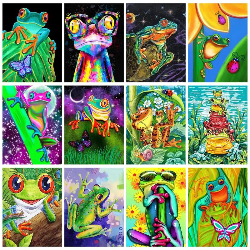 

CHENISTORY 40x50cm DIY Painting By Numbers Frame Cartoon Frogs For Adults Handpainted Acrylic Paint Kit Home Decors Gift Artwork