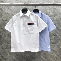 tb tnom mens boutique shirt summer fashion brand short sleeve shirts rwb stripe on pocket casual cotton oxford slim fit shirt