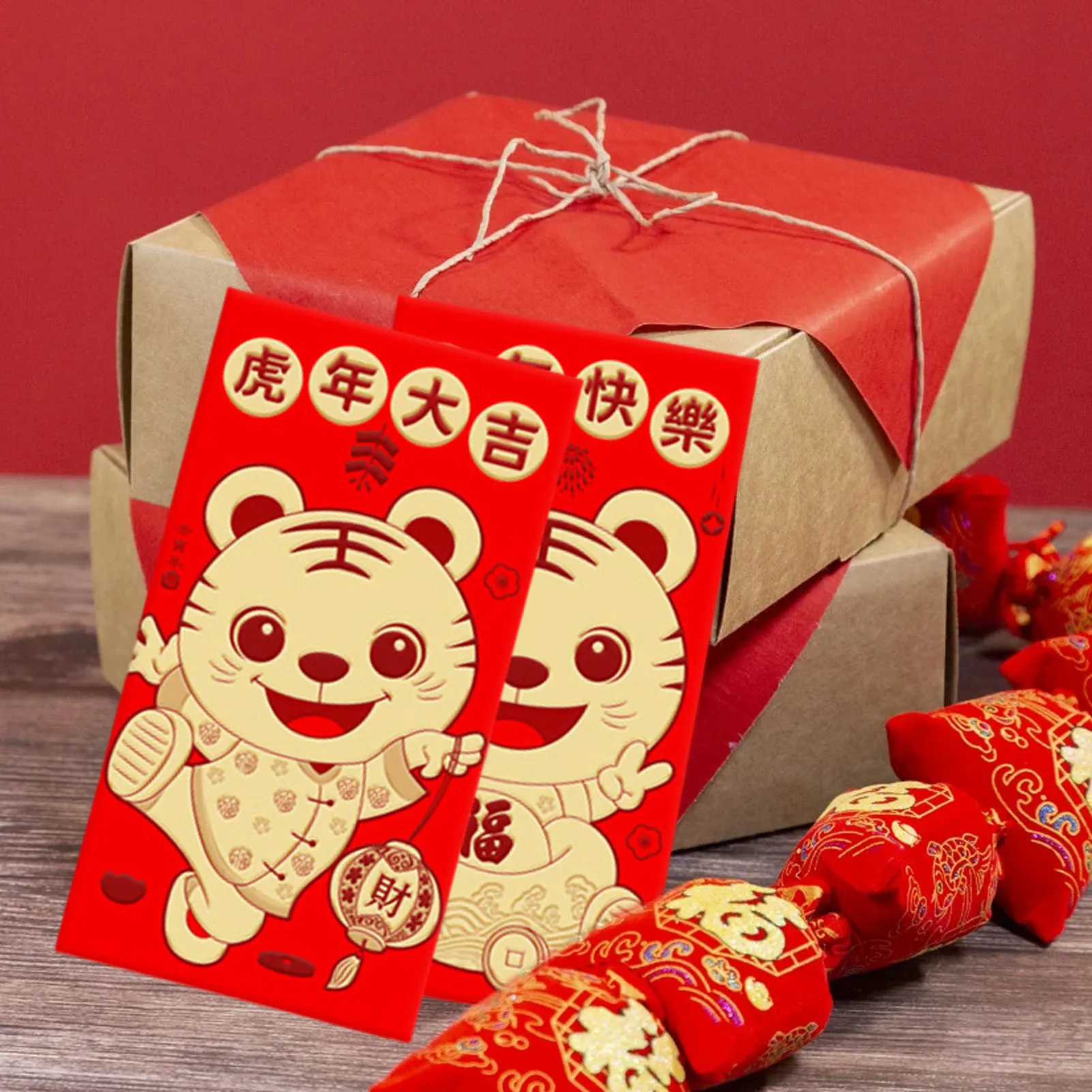 

6Pcs Chinese Hongbao Red Packet Envelope Year of The Tigers Money Holder Spring Festival Marriage Birthday Supplies