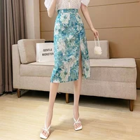 2022 spring summer oil painting flower print french y2k long skirt elegant temperament skirts womens clothing