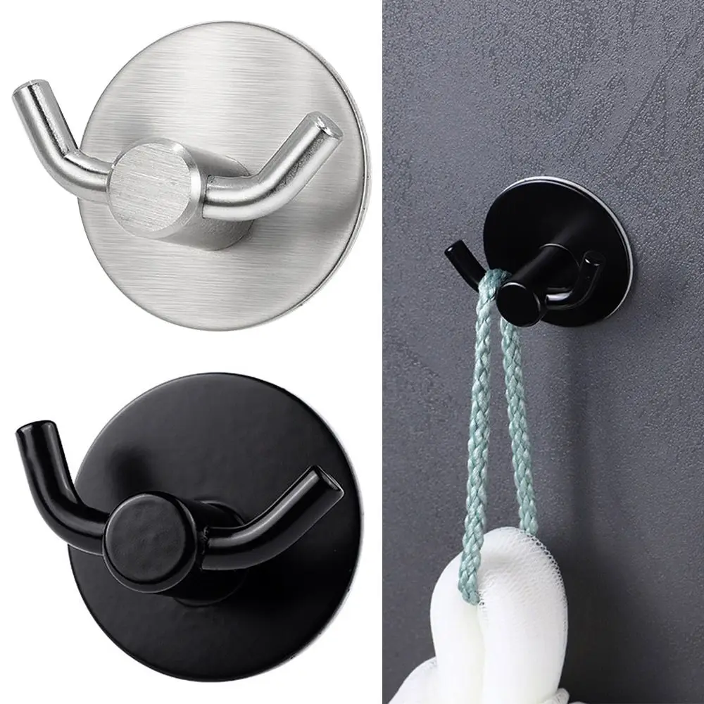 

304 Stainless Steel Shower Hook Self Adhesive Free-Punching Robe Hook Double Prongs Towel Racks Wall Hanger Storage Organizer