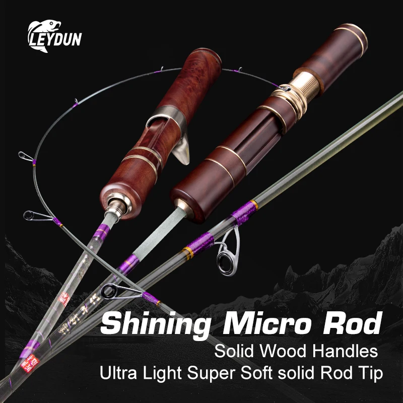 

LEYDUN Micro UL Fishing Rods Glass Rod Ultralight 1.5 2.5 Section Wood Handle Solid Top Tip Travel Spinning Casting Ejection Rod