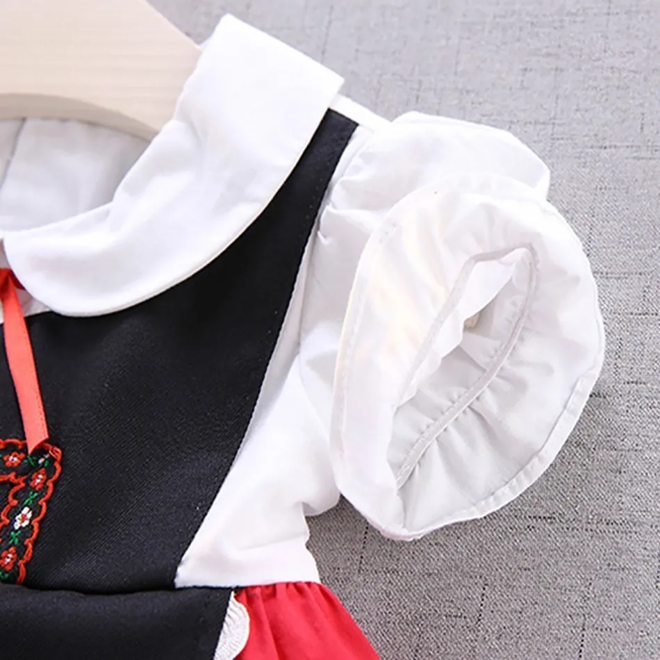 Girls Octoberfest Dress Bavarian Carnival Clothes For Kids German Beer Wench Costume Dirndl Cotton With Apron Stretch Cuffs