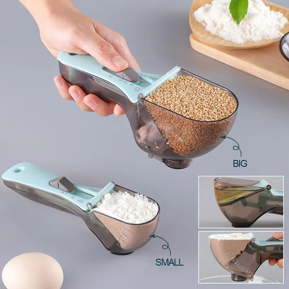 Portable Adjustable  Kitchen Measuring Spoons Plastic Measuring Scoops Cups With Scale For Baking Cooking Measuring Food Coffee