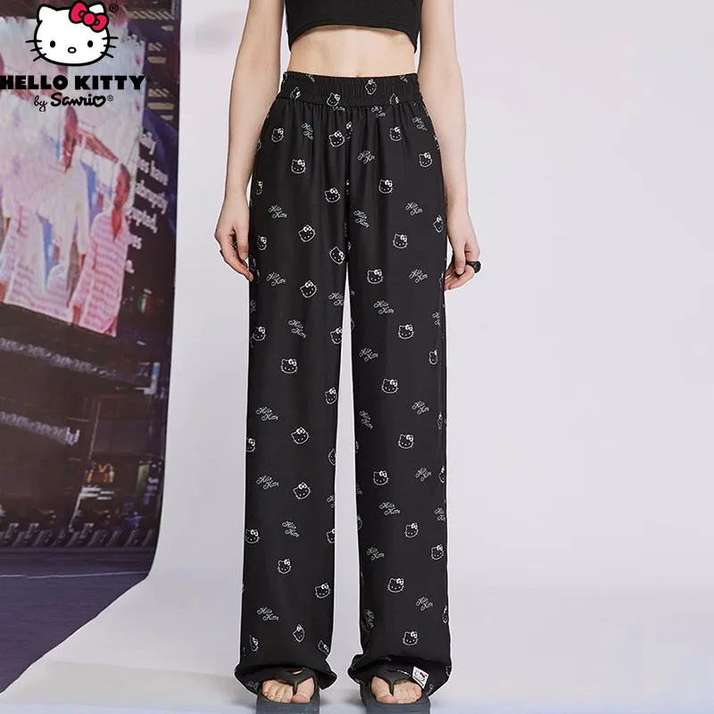 

Sanrio Hello Kitty Trousers Chiffon Casual Versatile New Women Summer Loose High Waist Draping Cool Feeling Thin Wide-leg Pants