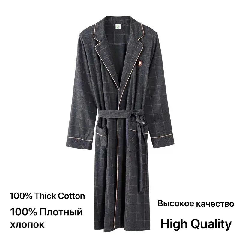 Kimono Robe Male 100% Cotton Housecoat Brand Quality Long Sleeve Fall Bath Robe Luxury Kimono Men Cotton Yukata Classy Bathrobes