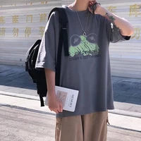 mens t shirt 2022 new summer loose clothes tide brand ins hong kong style trend cartoon printing niche short sleeved t shirt
