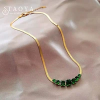 european and american green stone stainless steel gold color necklace for womans fashion non fading jewelry luxury accessories