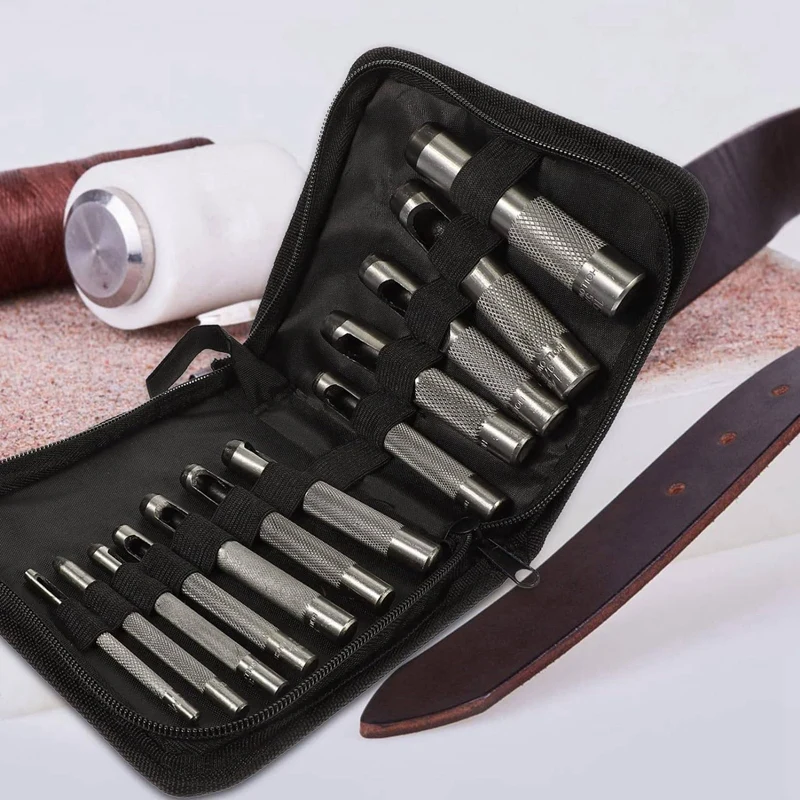 Набор стальных полых кожаных дыроколов из 12 шт. 1/8-3/48 дюймов (3-19 мм) сверхпрочный