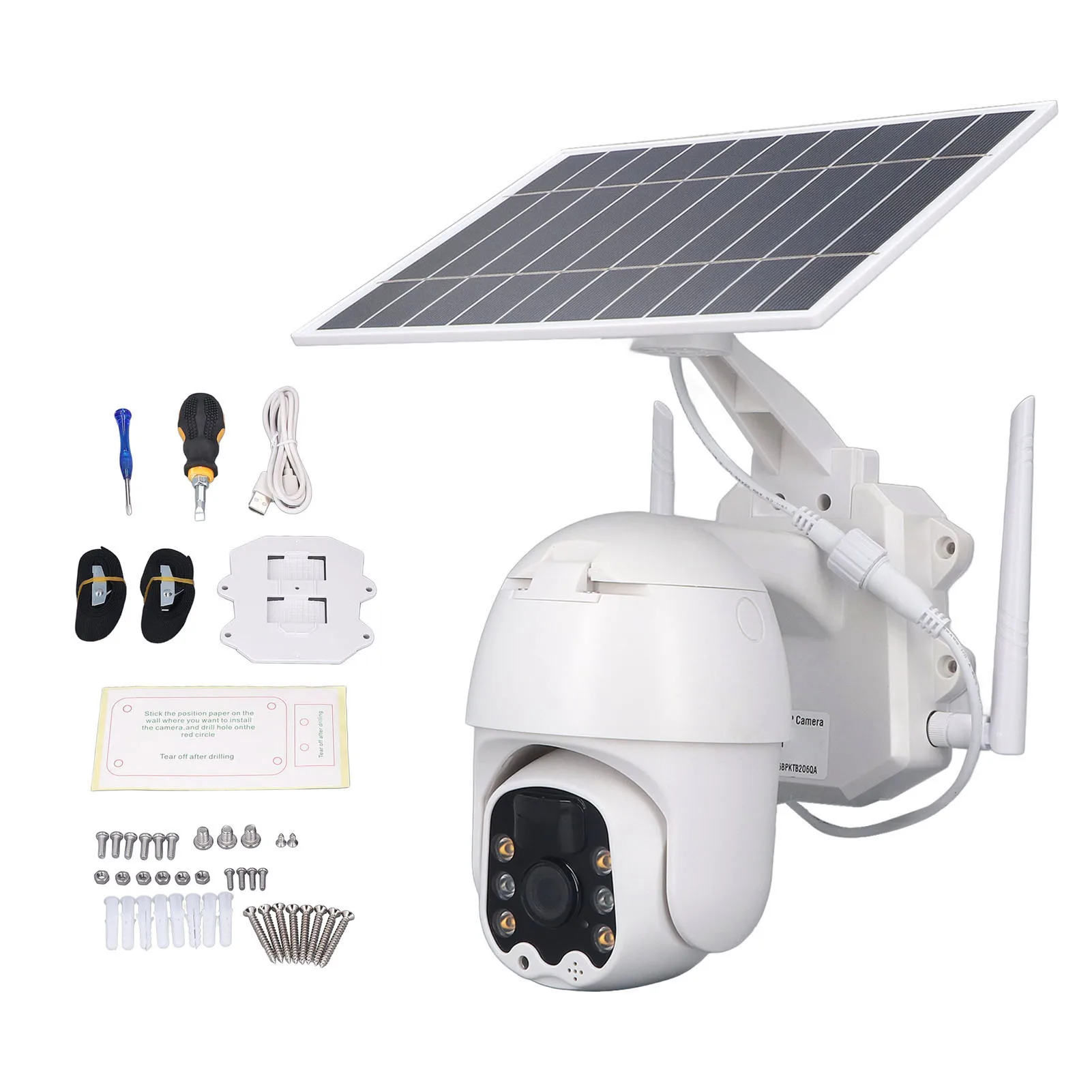 Солнечная камера безопасности 3MP 1080P HD Беспроводная 360 ° PIR Обнаружение движения