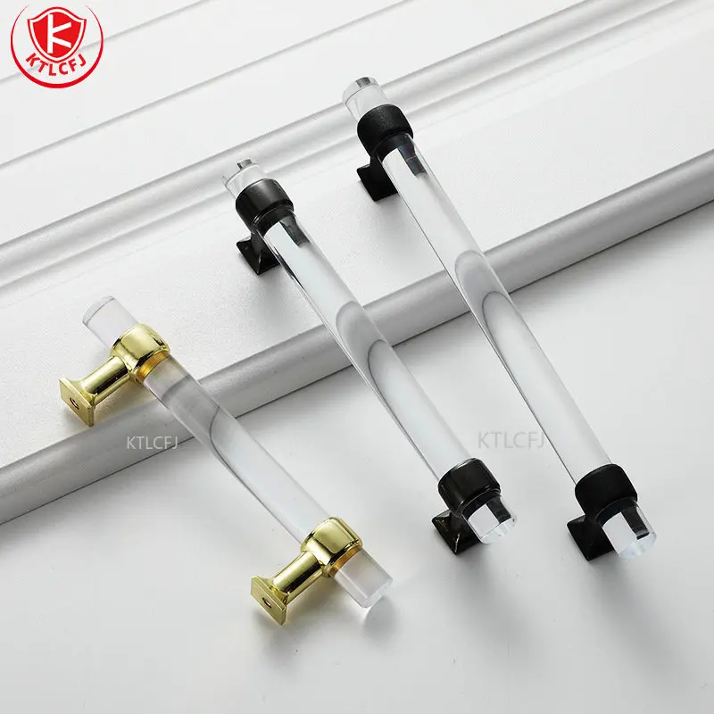 

Acrylic Long Cabinet Door Handle Modern Minimalist Cabinet Golden Transparent Crystal Drawer Wardrobe Light Luxury Door Handle