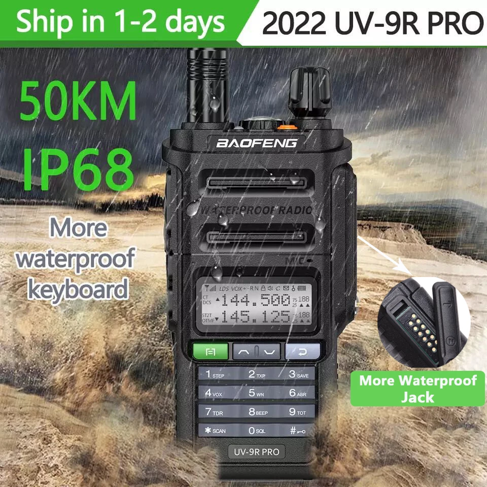 

UV-9R Pro Waterproof IP68 Walkie Talkie High Power CB Ham 30-50 KM Long Range UV-9R Plus Two Way Radio