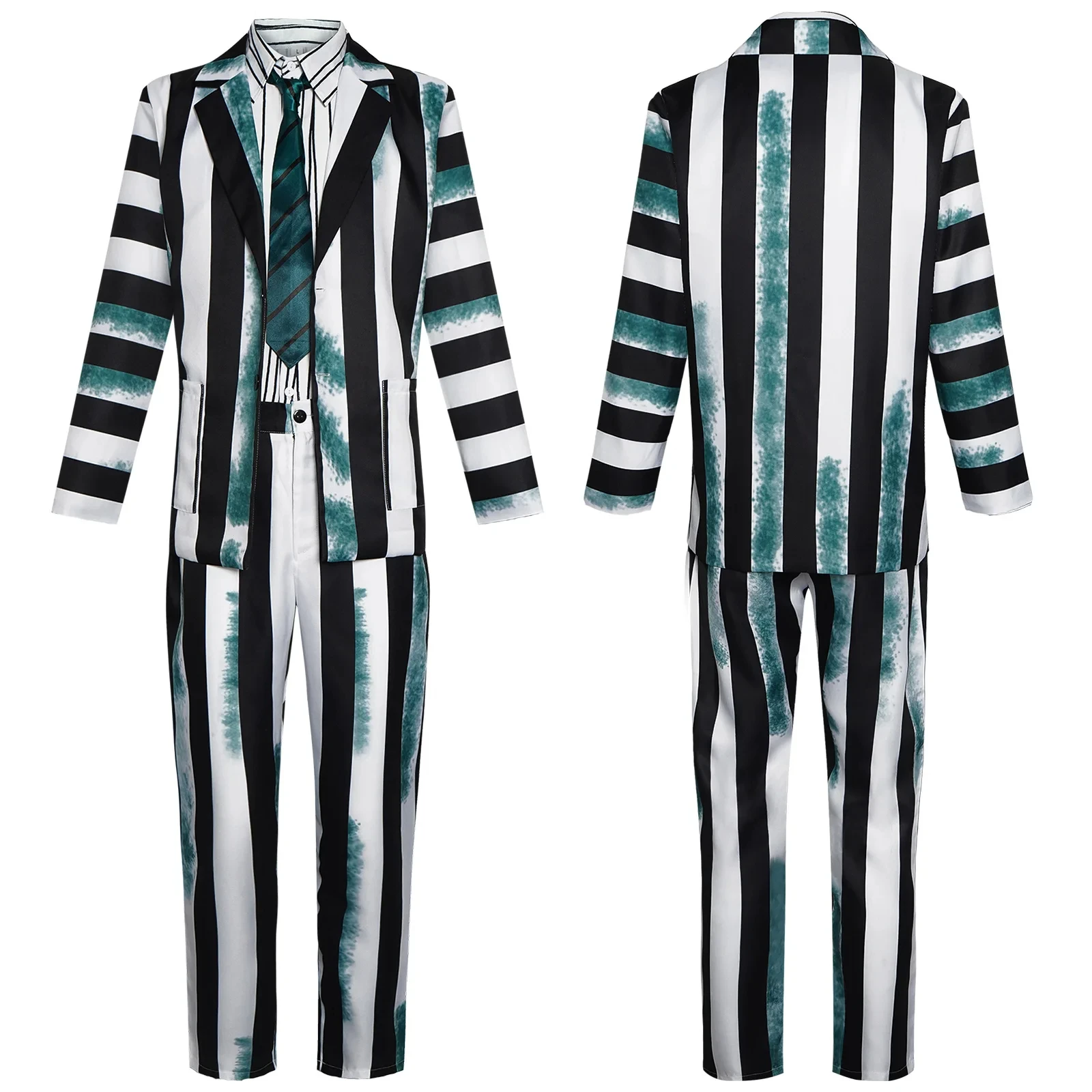 Взрослый костюм для косплея Underworld Master Beetle Juice Michael Keaton зеленый черный белый цвет