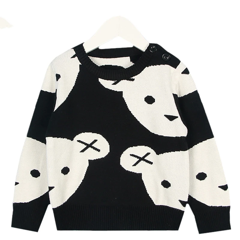 

Зимний вязаный модный детский свитер с черным и белым медведем, одежда для маленьких мальчиков, милый мультяшный хлопковый кардиган для мал...