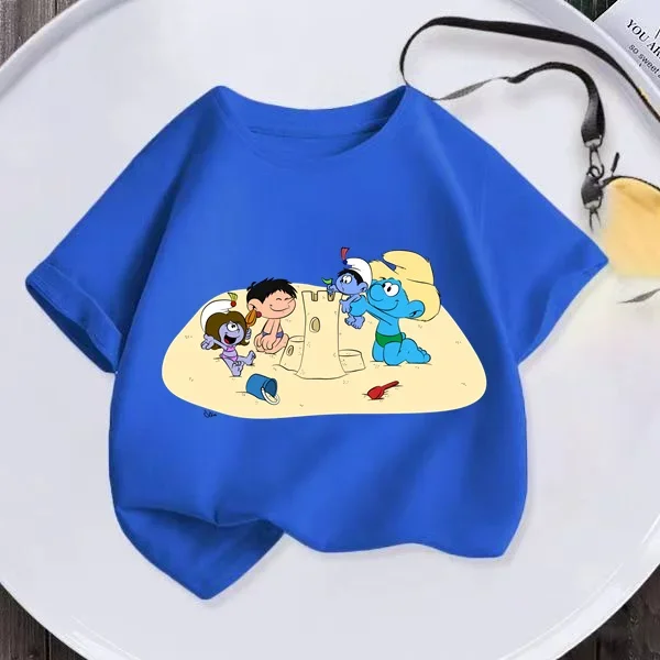 Smurfs omeloned Детская одежда Одежда для девочек мальчиков летняя детская футболка