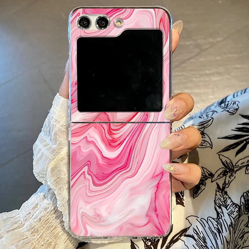 Прозрачный складной чехол для телефона с мраморным рисунком Samsung Galaxy Z Flip5 Flip4 Flip3