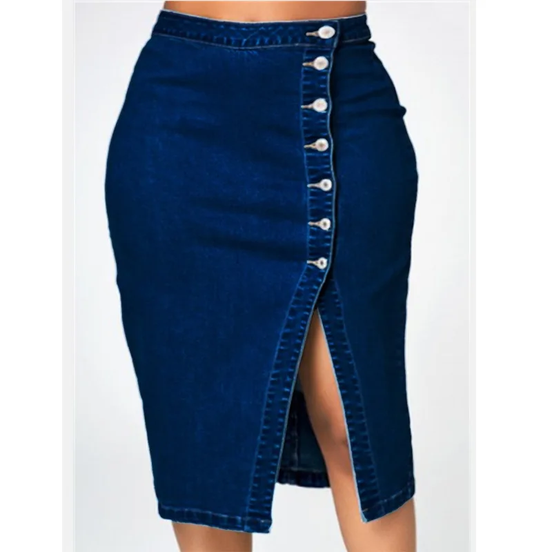 

Women's clothing hot sale new casual plus size denim bag skirt single breasted foreign trade long skirt